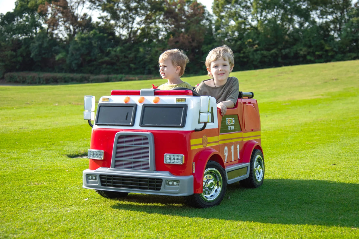 24V 2-Seater Ride-on Fire Truck with Remote Control, LED Lights, Water Gun I46939