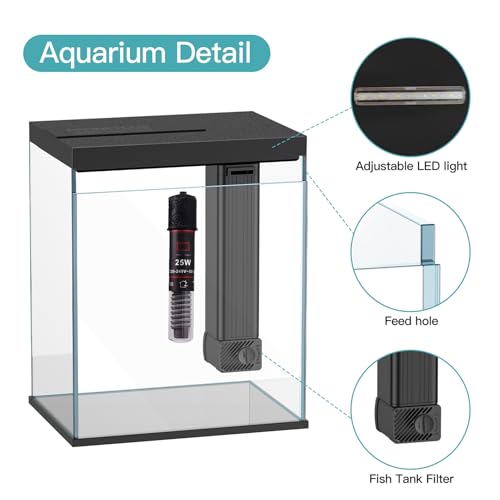 2 Gallon Glass Betta Fish Tank with Heater Filter and Light O95813