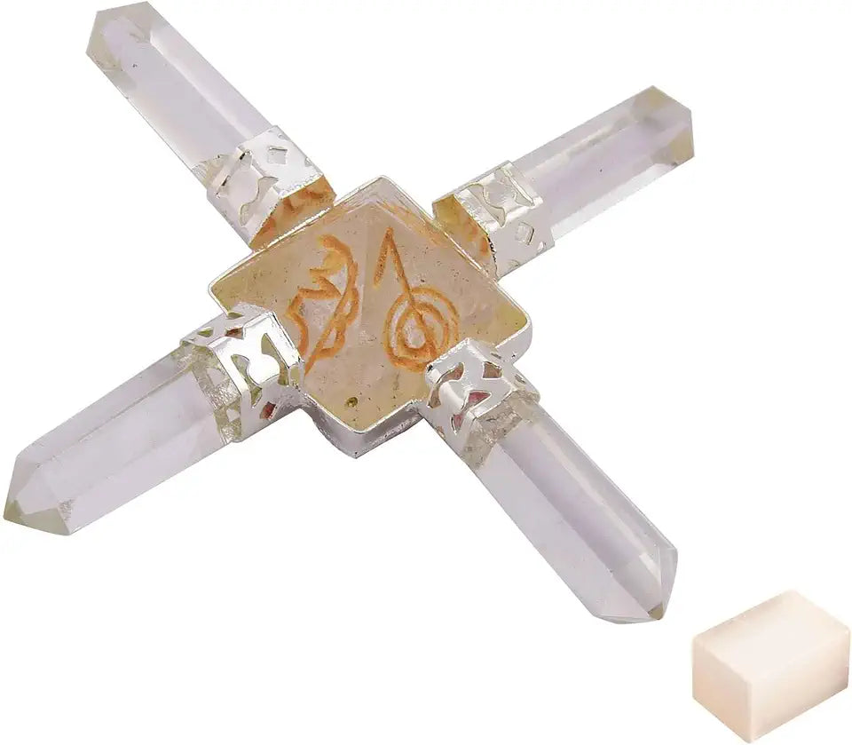 4 Points Crystal Pyramid with Selenite Cube F773995