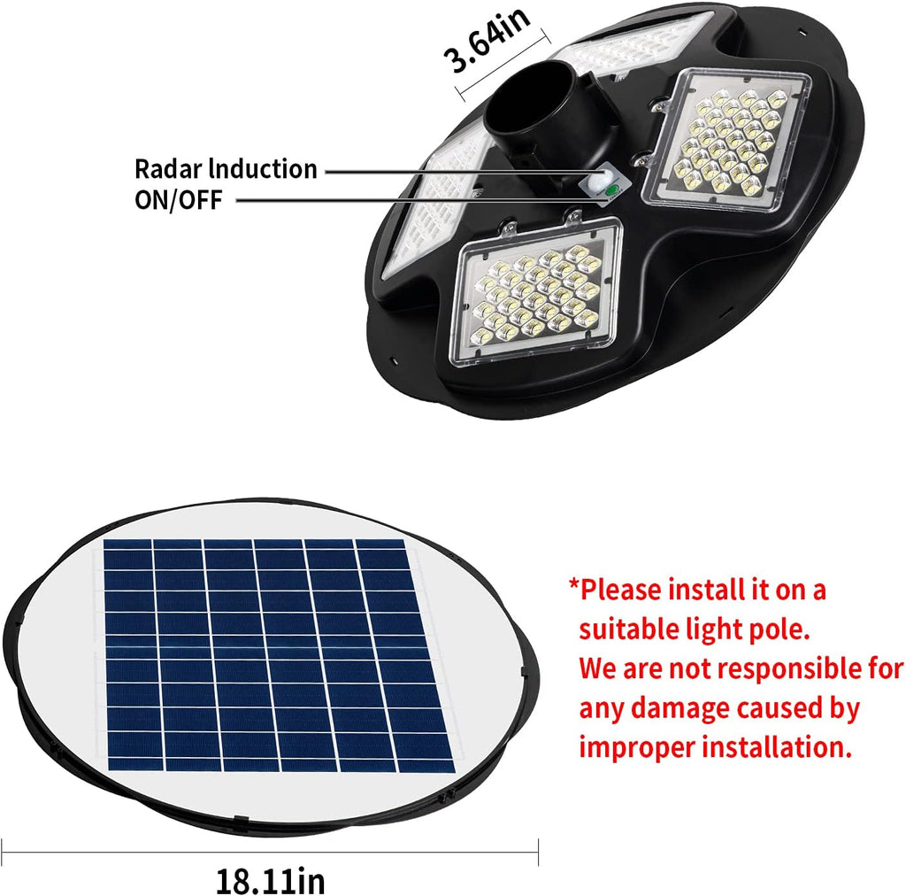 100W LED Solar Post Light IP65 Waterproof 6500K Dusk to Dawn with Remote E1719