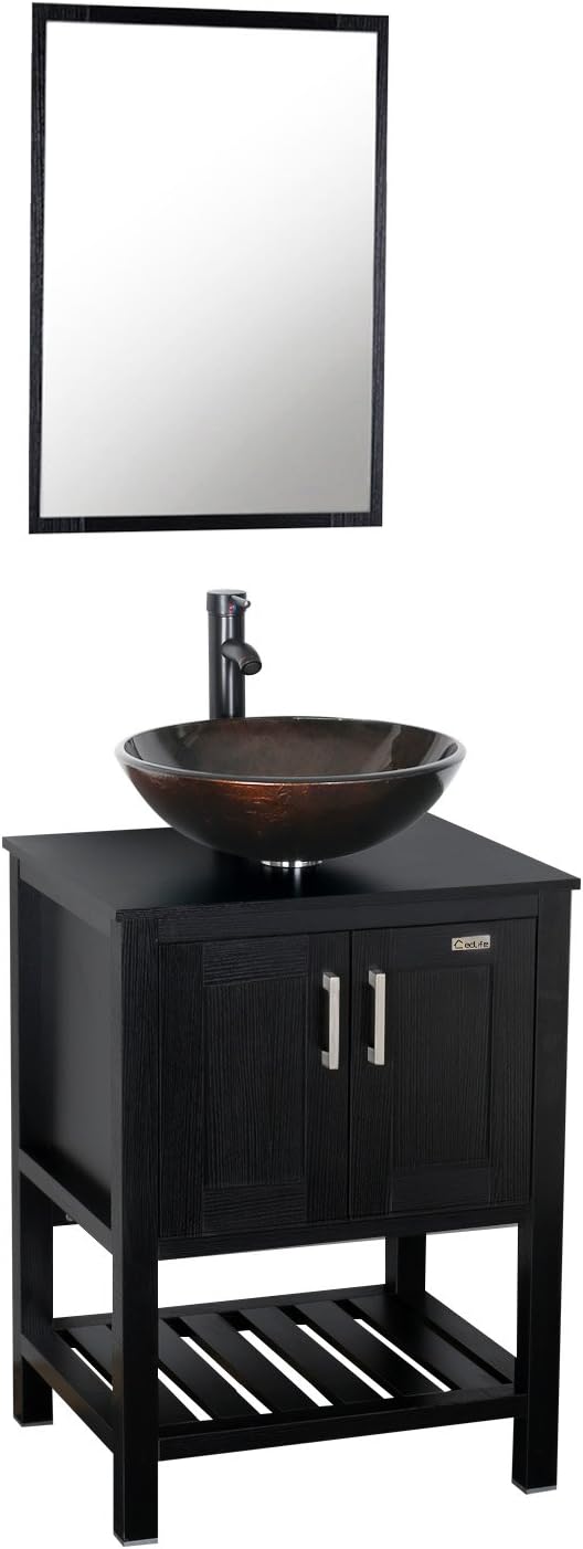 24'' Modern Bathroom Vanity and Sink Combo with White Ceramic Vessel Sink and Chrome Brass Faucet X40042