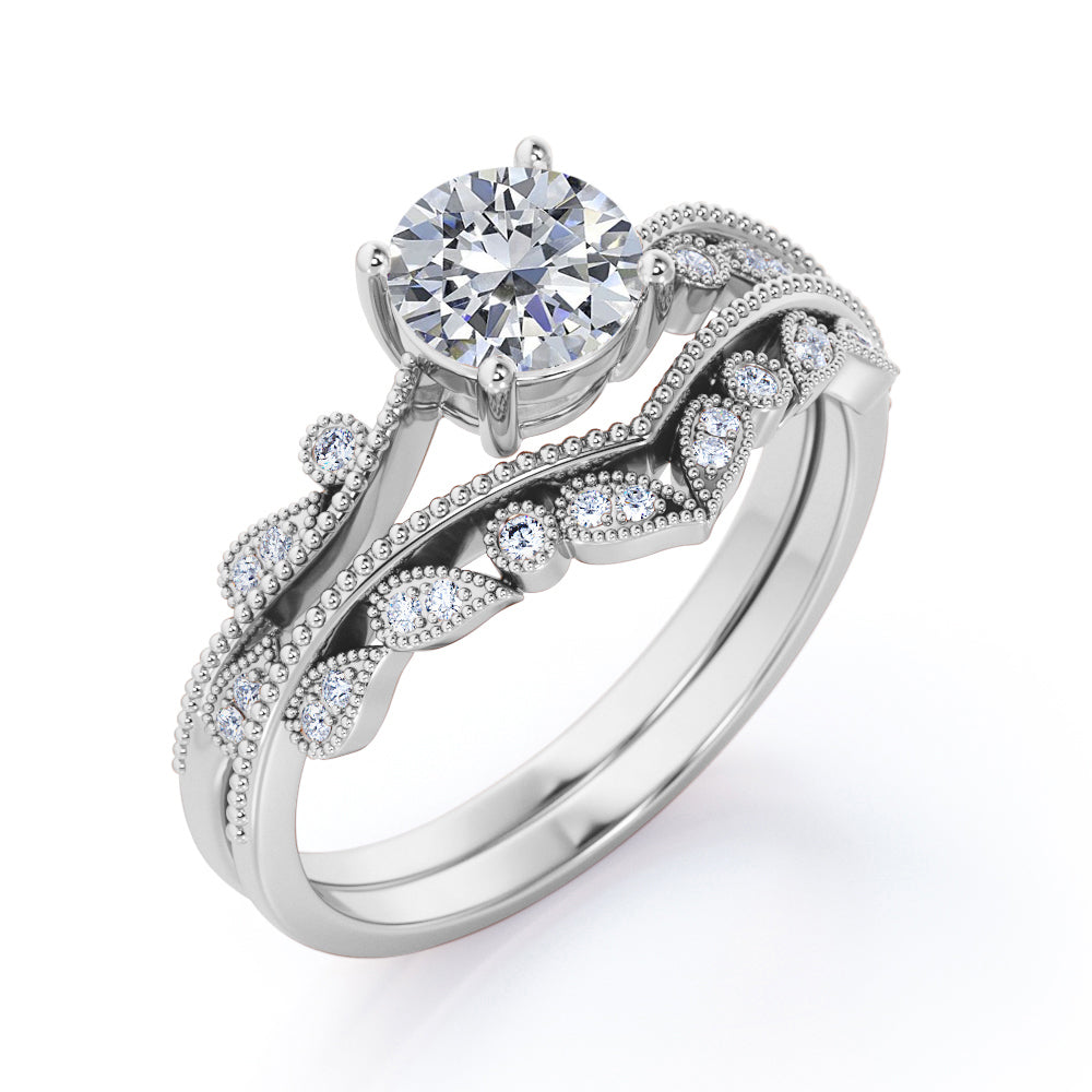 1.50 Carat Round Cut Moissanite and Real Diamond Bridal Ring Set G276869