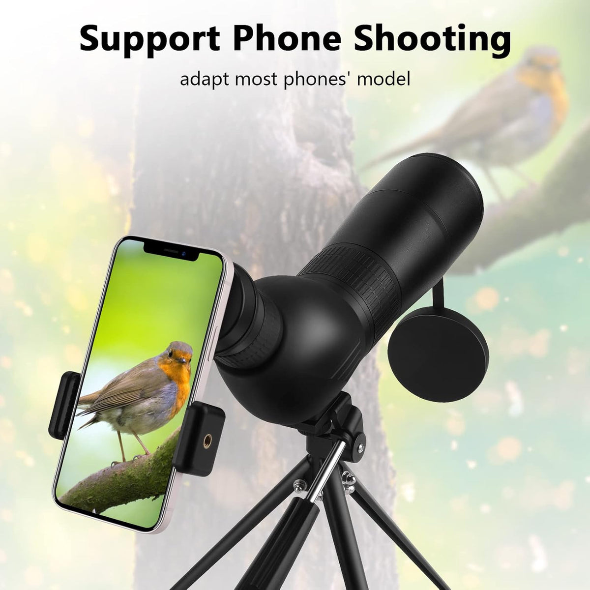 20-60x60mm Zoom Spotting Scope with Tripod, Phone Adapter, Carry Bag P238