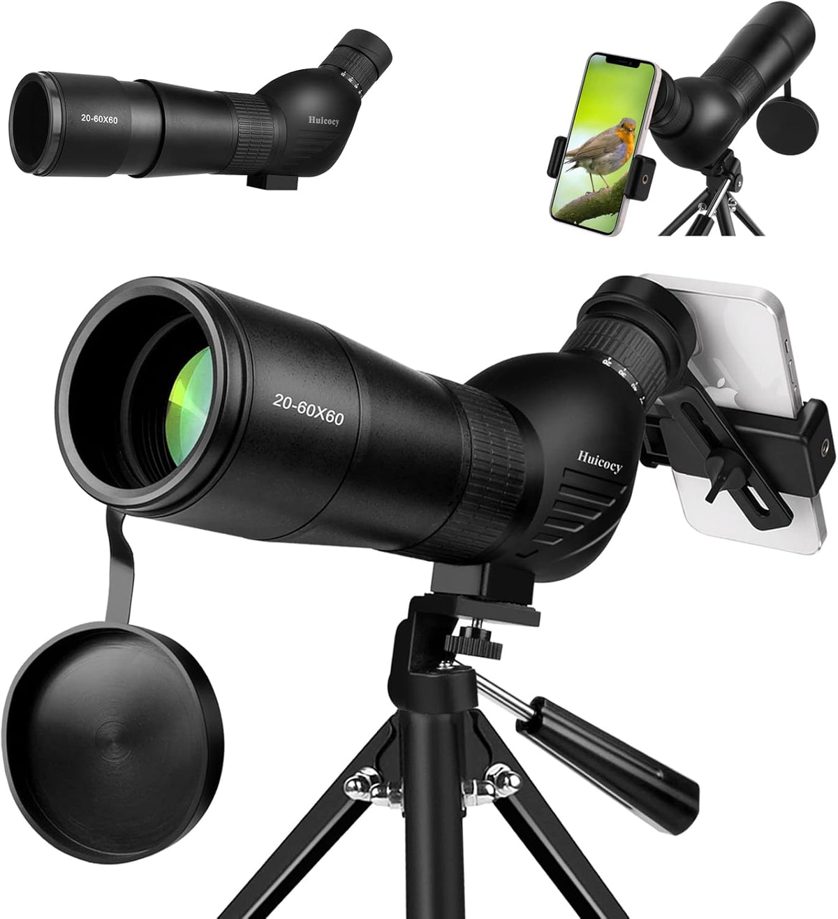 20-60x60mm Zoom Spotting Scope with Tripod, Phone Adapter, Carry Bag P238
