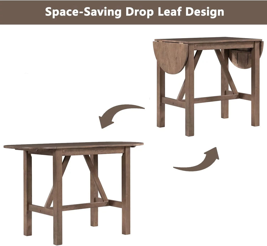 3-Piece Wood Counter Height Dining Table Set with 2 Upholstered Chairs and Drop Leaf P68683