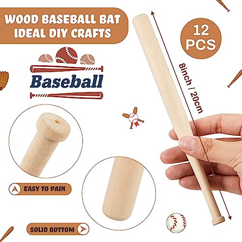 24 Pcs 8" Unfinished Wood Mini Baseball Bats 2" Foam Baseballs U235167