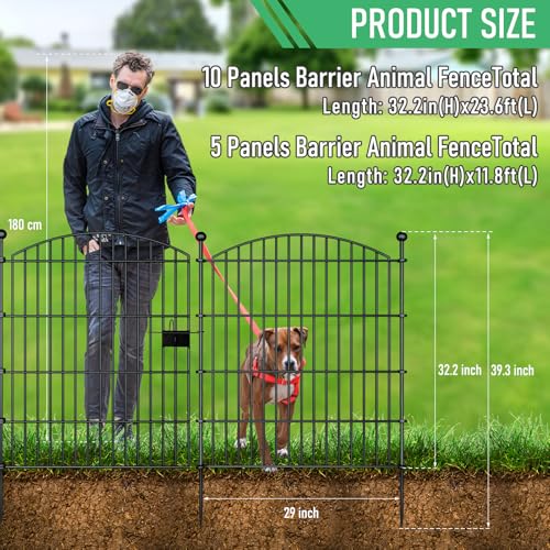 10 Panels Rustproof Metal Garden Fence with Ground Stakes J452019