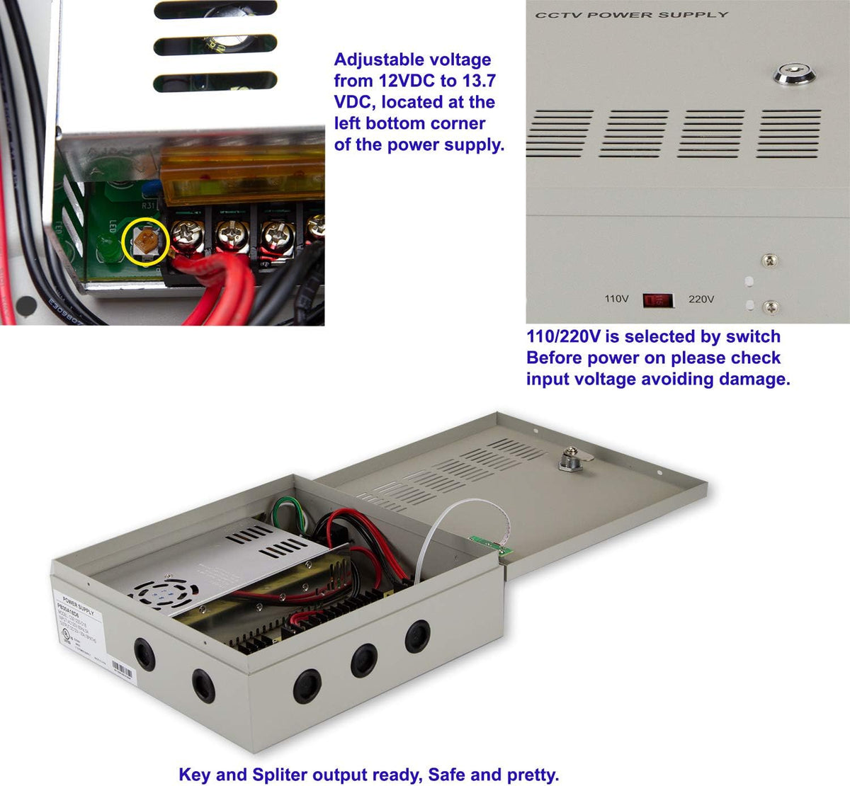 18 Outputs 30 Amp 12V DC CCTV Power Supply Box E308