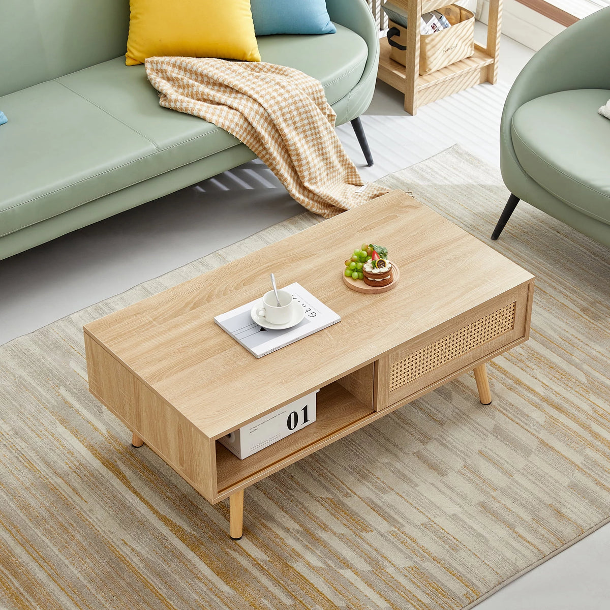 41.34" Rattan Coffee Table with Sliding Door Storage R170094