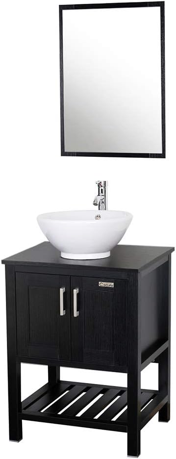 24'' Modern Bathroom Vanity and Sink Combo with White Ceramic Vessel Sink and Chrome Brass Faucet X40042