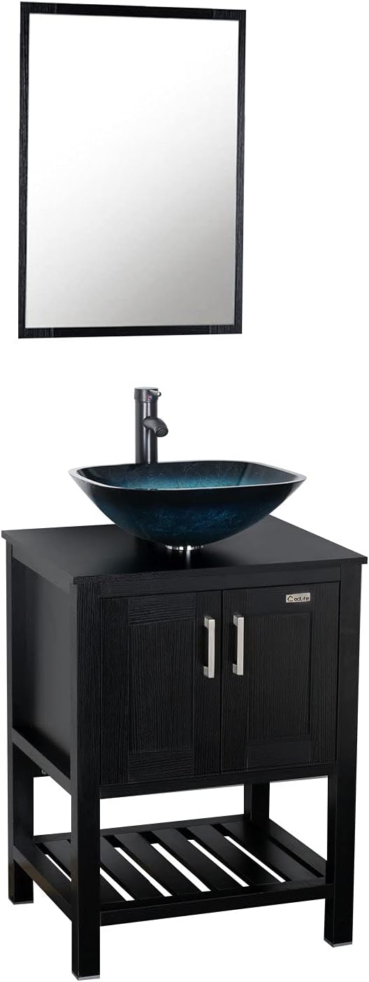 24'' Modern Bathroom Vanity and Sink Combo with White Ceramic Vessel Sink and Chrome Brass Faucet X40042