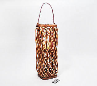 23 Square Wicker Lantern with Tiki Flame Caramel U636449