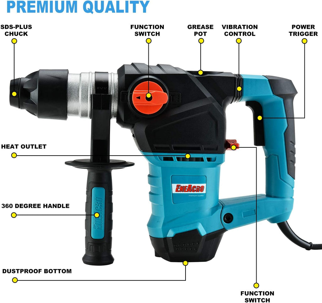 1-1/4 Inch SDS-Plus 12.5 Amp Heavy Duty Rotary Hammer Drill with Case B10916