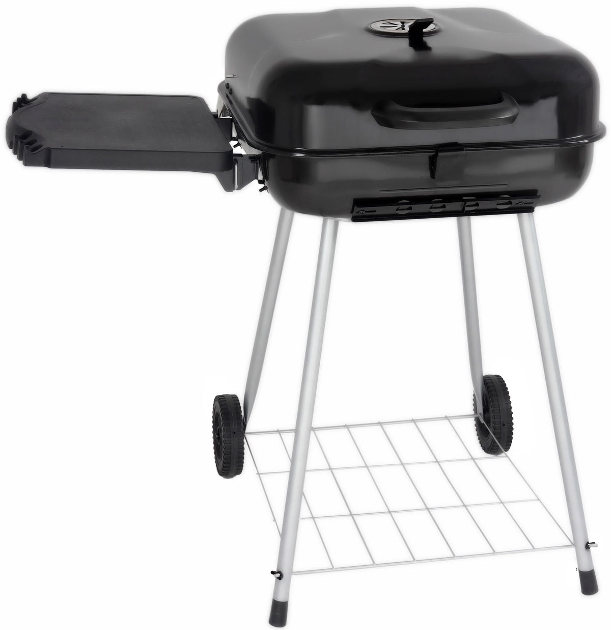 22 Square Steel Charcoal Grill with Foldable Side Shelf, Black M559014