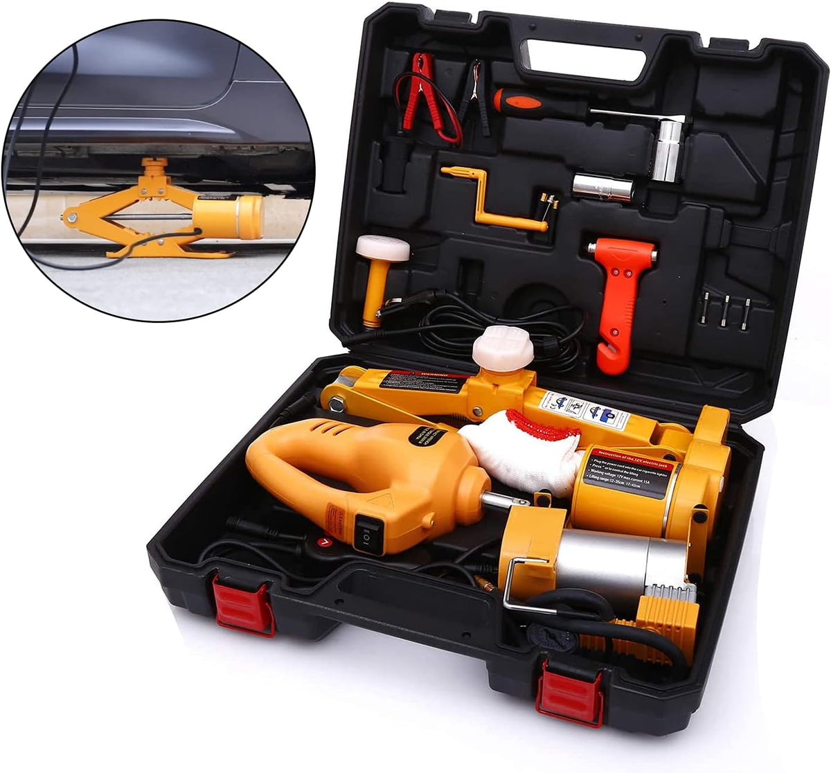 12V 3 Ton Electric Scissor Car Jack Kit with Impact Wrench and Tire Pump H2588