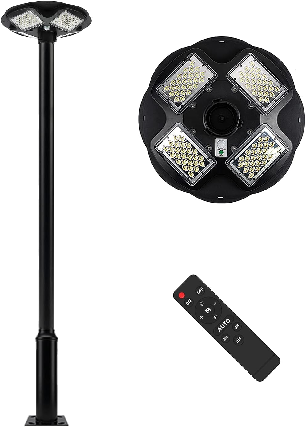 100W LED Solar Post Light IP65 Waterproof 6500K Dusk to Dawn with Remote E1719