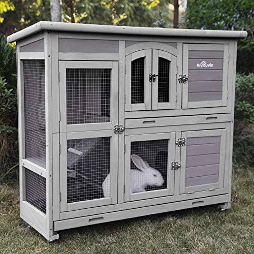 2 Story Small Animal Hutch with Feeder, Ramp and Slide Out Tray Z536700