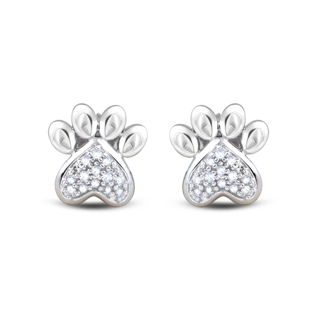 10K White Gold Diamond Accent Dog Paw Print Earrings I177