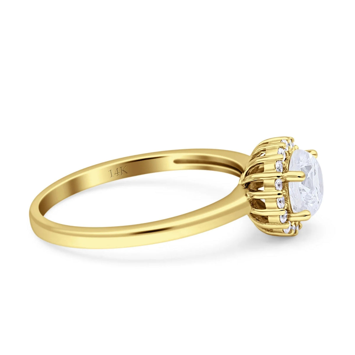 14K Yellow Gold Art Deco Halo Cubic Zirconia Engagement Ring A877