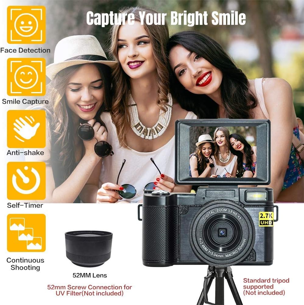 2.7K 30MP Full HD Digital Camera with Retractable Flash and 3 Inch Flip Screen L6311