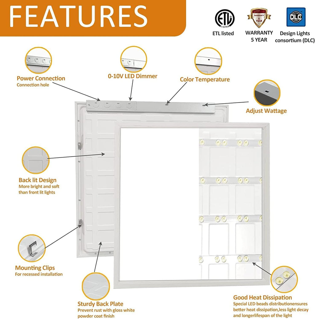 2x2FT LED Flat Panel Light, Selectable CCT, Dimmable, 40W 4000LM, 4Pack N976263