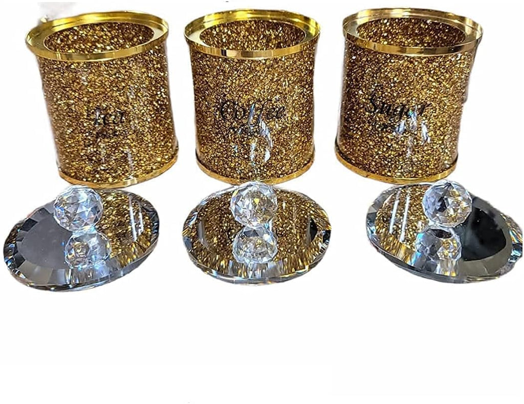 3PC Tea Coffee Sugar Glass Canisters C3709