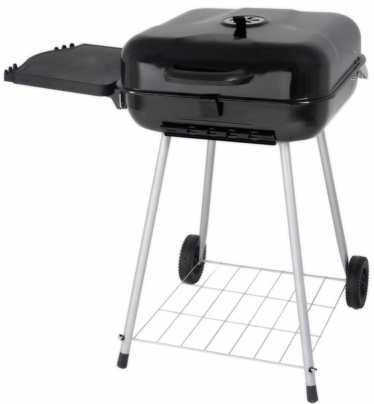 22 Square Steel Charcoal Grill with Foldable Side Shelf, Black M559014
