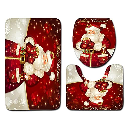 3Pcs Christmas Bathroom Decor Set with Toilet Seat Cover and U Shaped Toilet Rugs R619