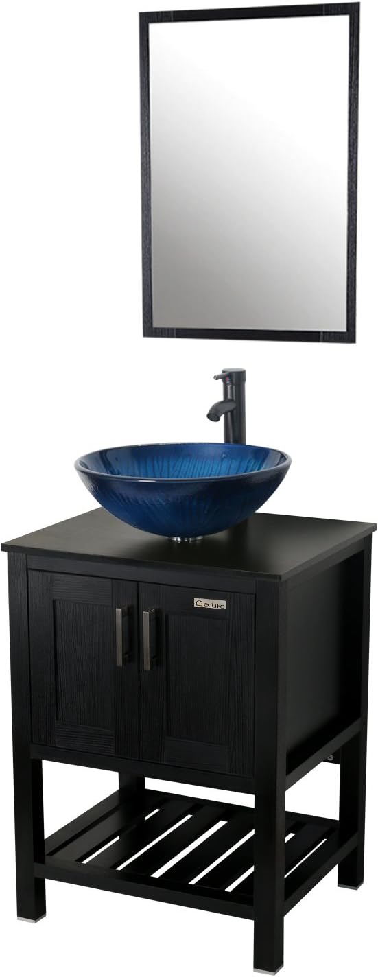 24'' Modern Bathroom Vanity and Sink Combo with White Ceramic Vessel Sink and Chrome Brass Faucet X40042