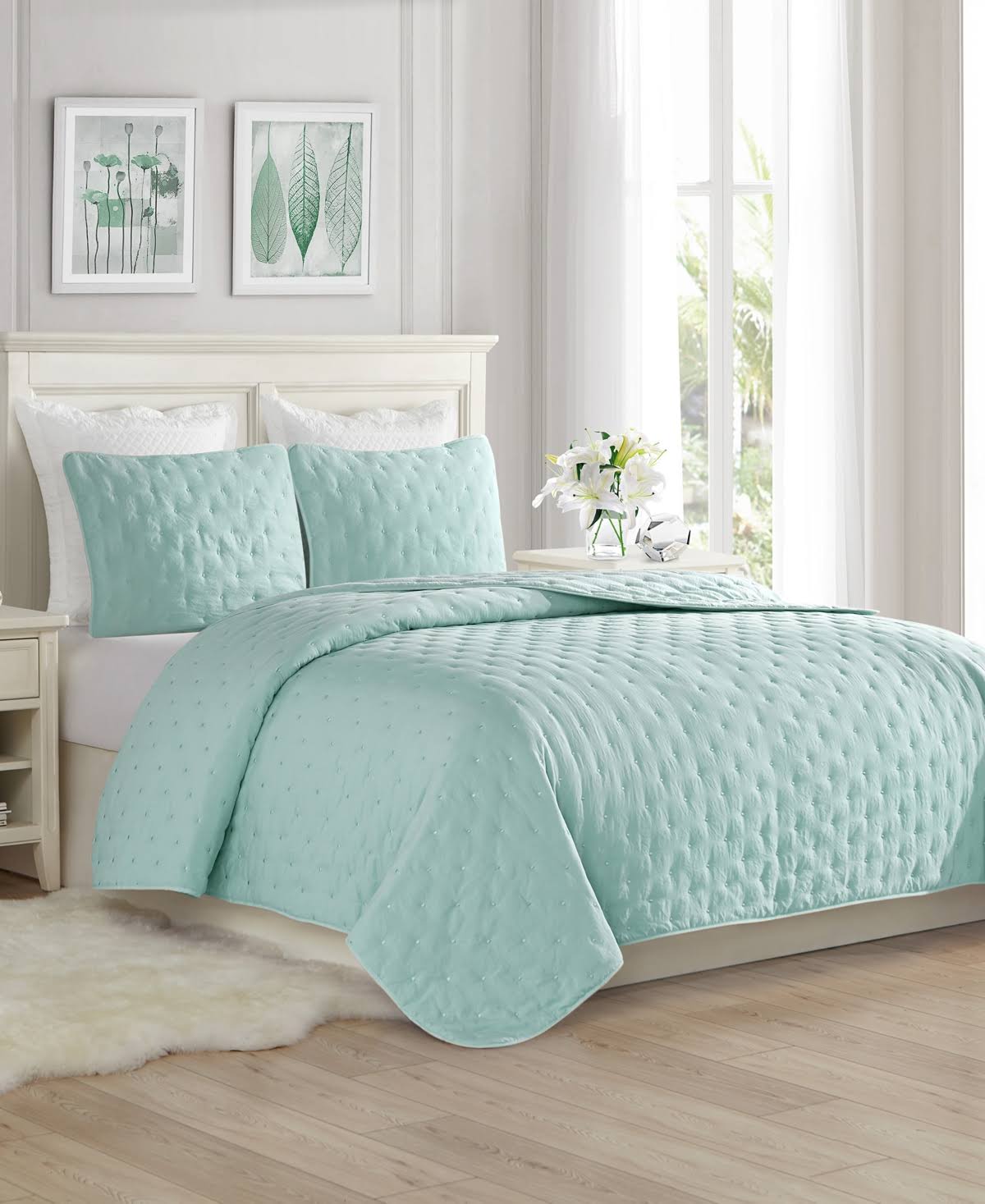3PC Lightweight Quilt Bed Set - Mint - Full/Queen O462809