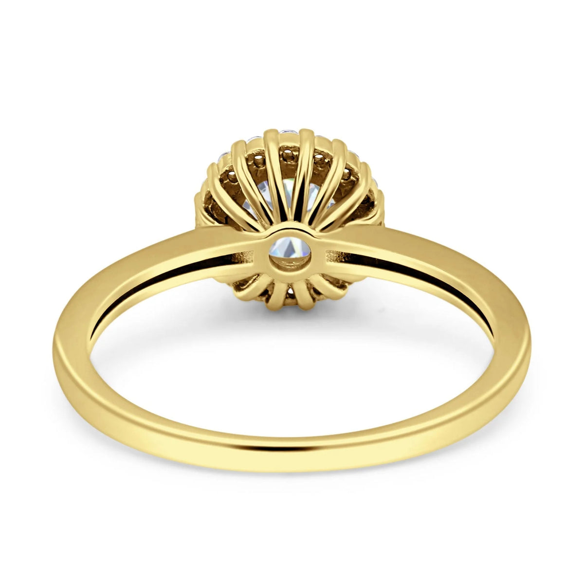 14K Yellow Gold Art Deco Halo Cubic Zirconia Engagement Ring A877