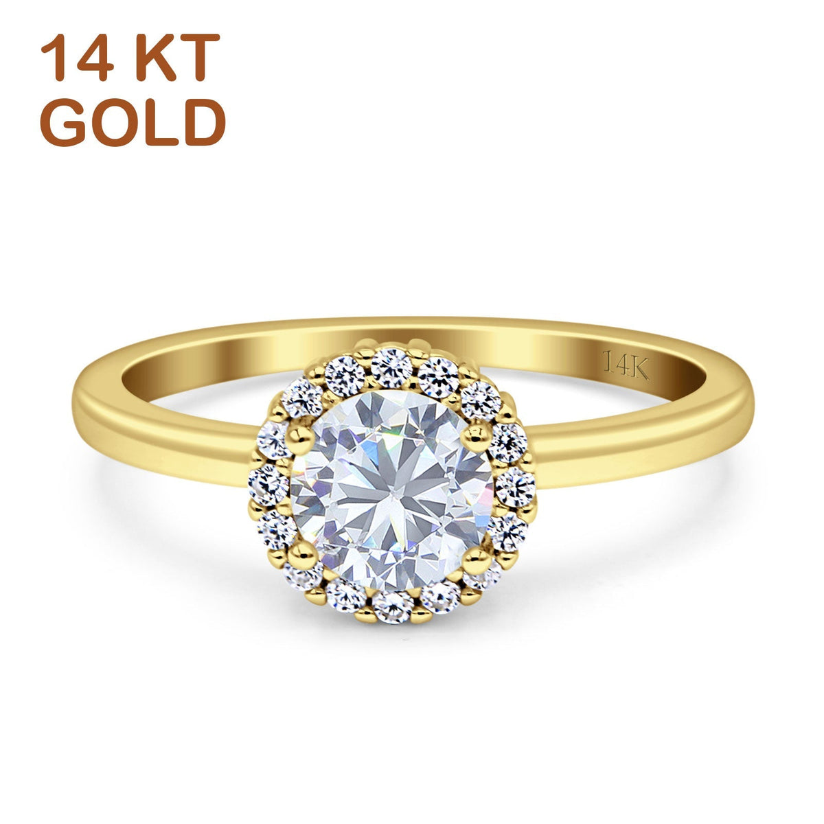 14K Yellow Gold Art Deco Halo Cubic Zirconia Engagement Ring A877