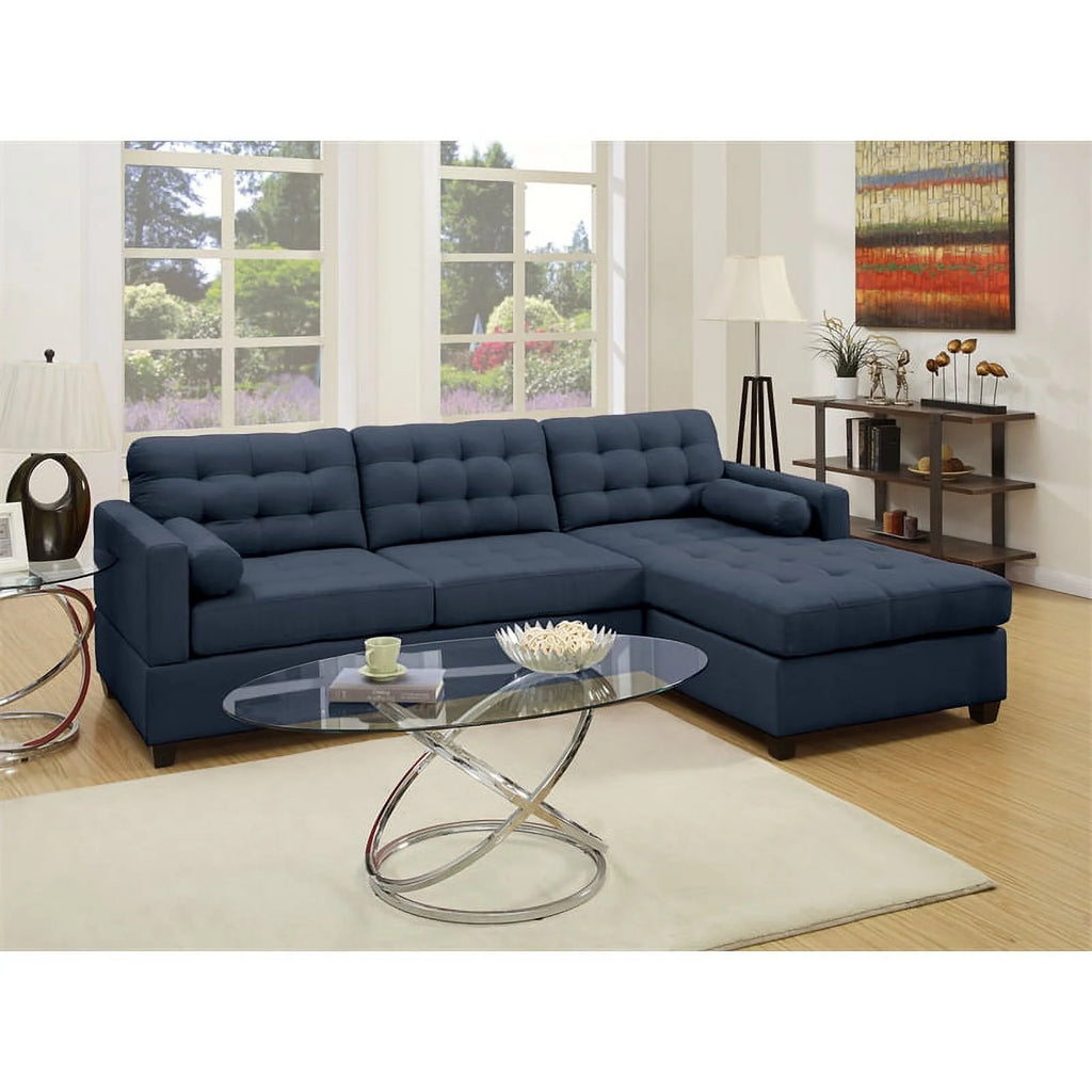 2 Piece Fabric Compact Sectional Sofa Set Dark Blue F9718