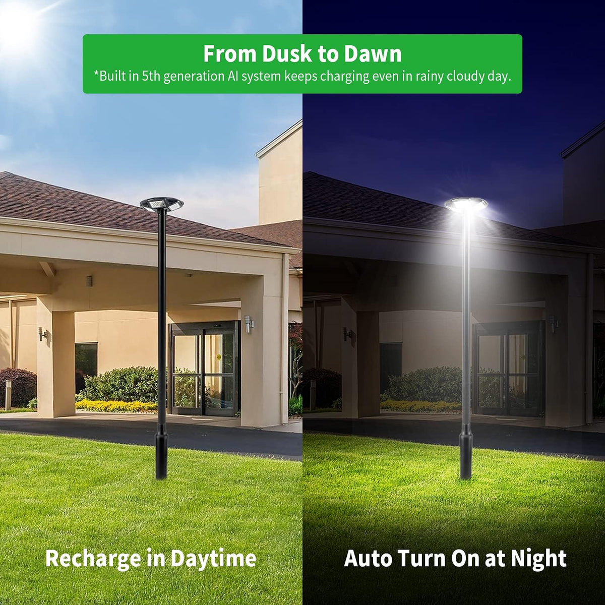 100W LED Solar Post Light IP65 Waterproof 6500K Dusk to Dawn with Remote E1719