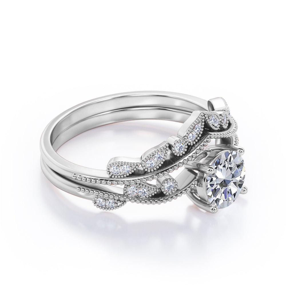 1.50 Carat Round Cut Moissanite and Real Diamond Bridal Ring Set G276869