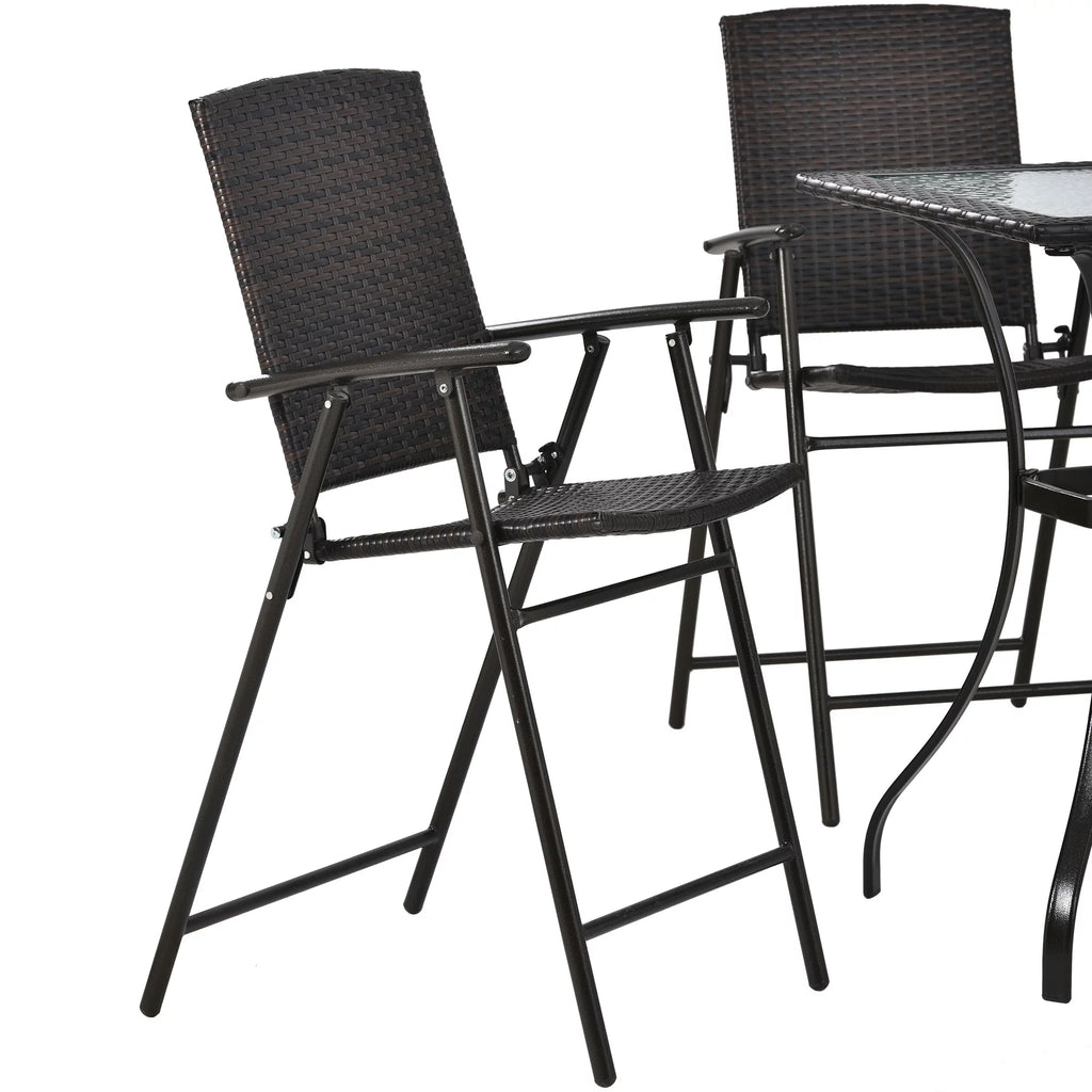 2 Pieces Outdoor Bistro Set with Umbrella Hole, 4 Foldable Chair, Brown K785917
