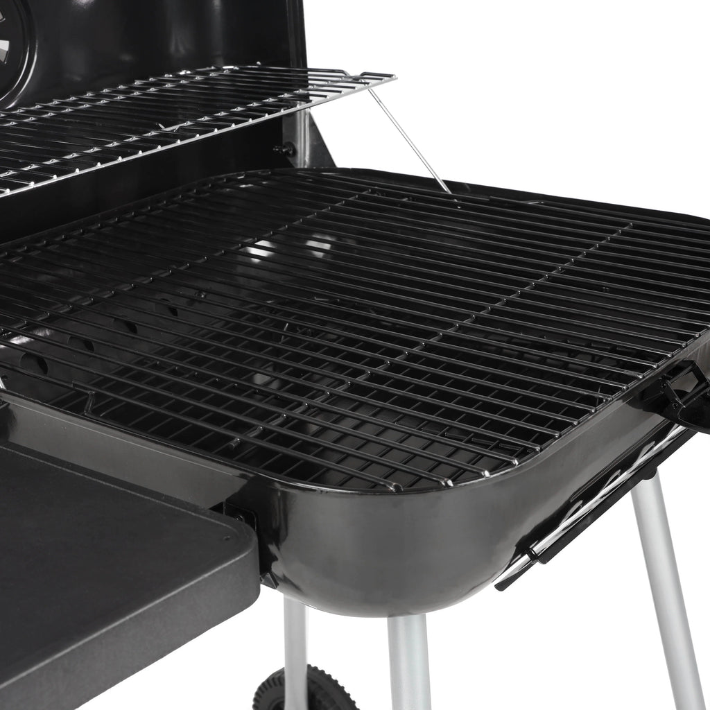 22 Square Steel Charcoal Grill with Foldable Side Shelf, Black M559014