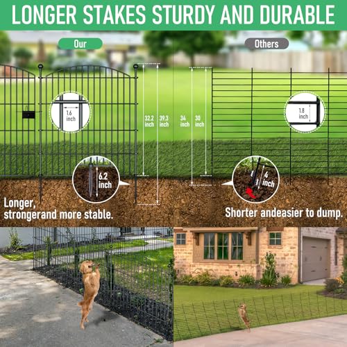 10 Panels Rustproof Metal Garden Fence with Ground Stakes J452019