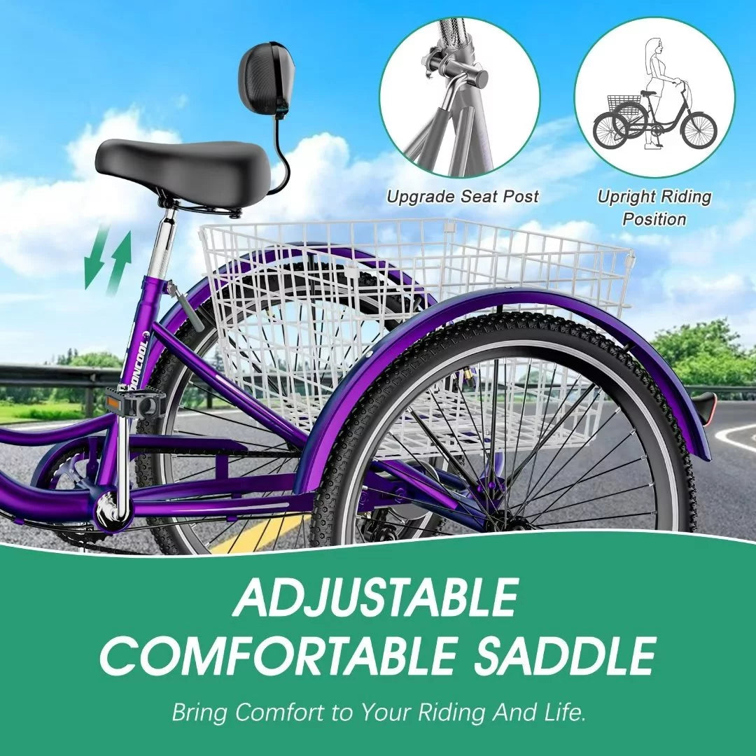24Inch Adult Electric Tricycles 3 Wheel Electric Bike, 15.5 mph 500W Electric Trikes, 7-Speed, 36V Removable Lithium Battery R565703
