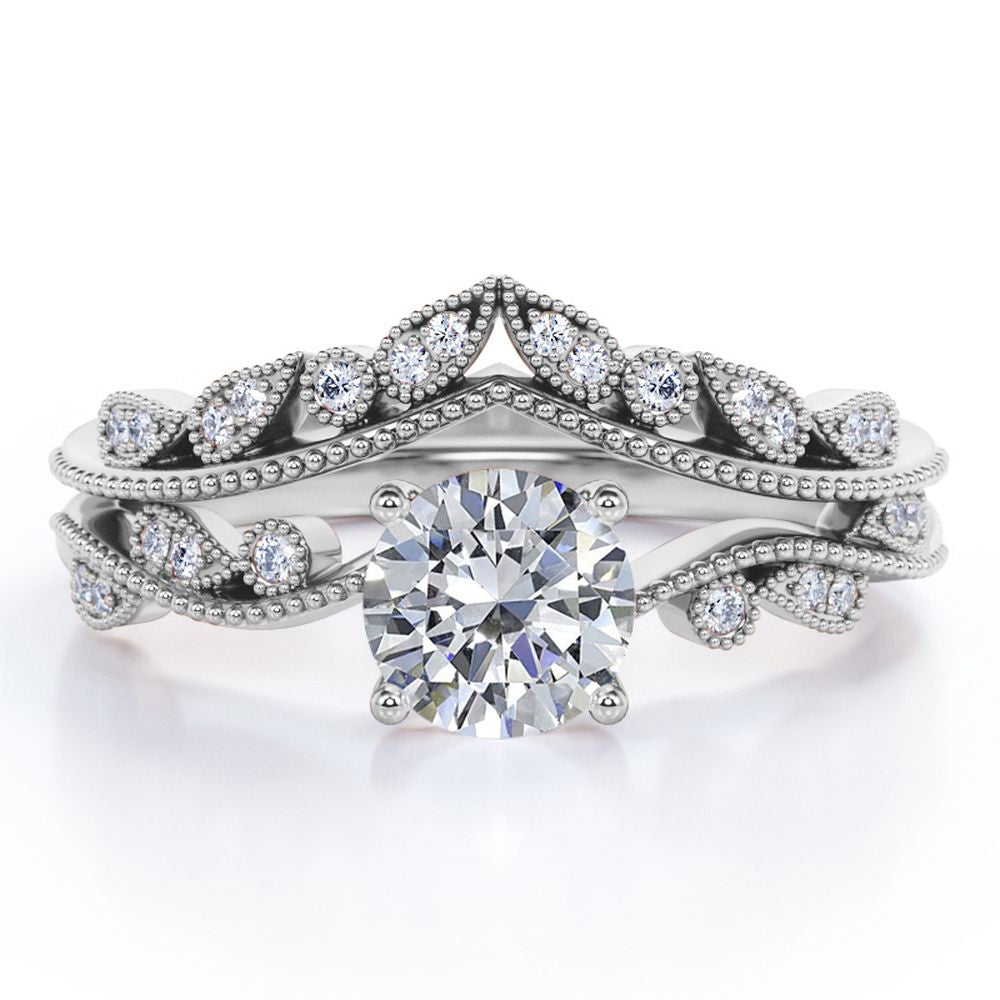 1.50 Carat Round Cut Moissanite and Real Diamond Bridal Ring Set G276869