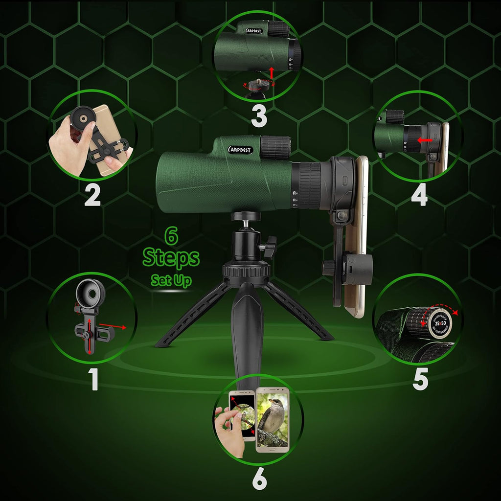 25X50 High Definition Monocular Telescope with Smartphone Holder & Tripod G99026