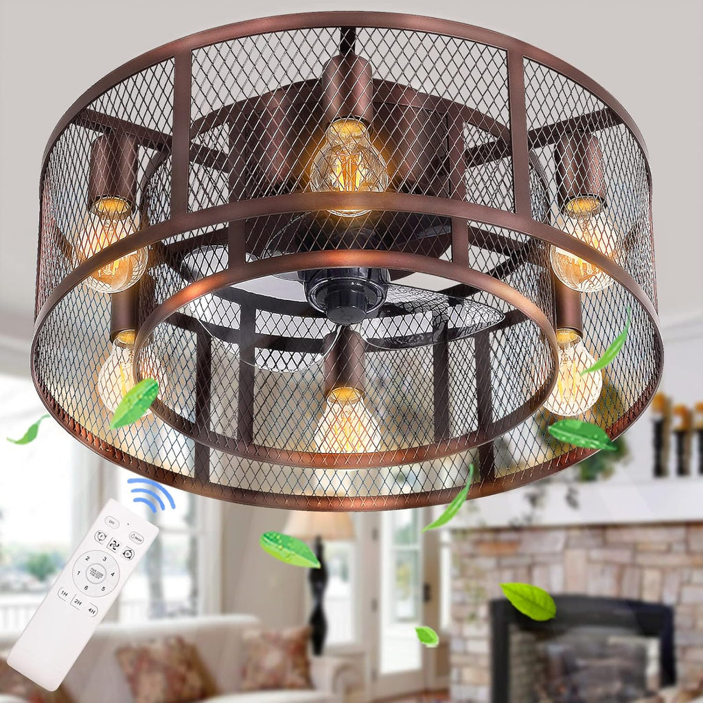 20'' Black Caged Ceiling Fan with Light O641