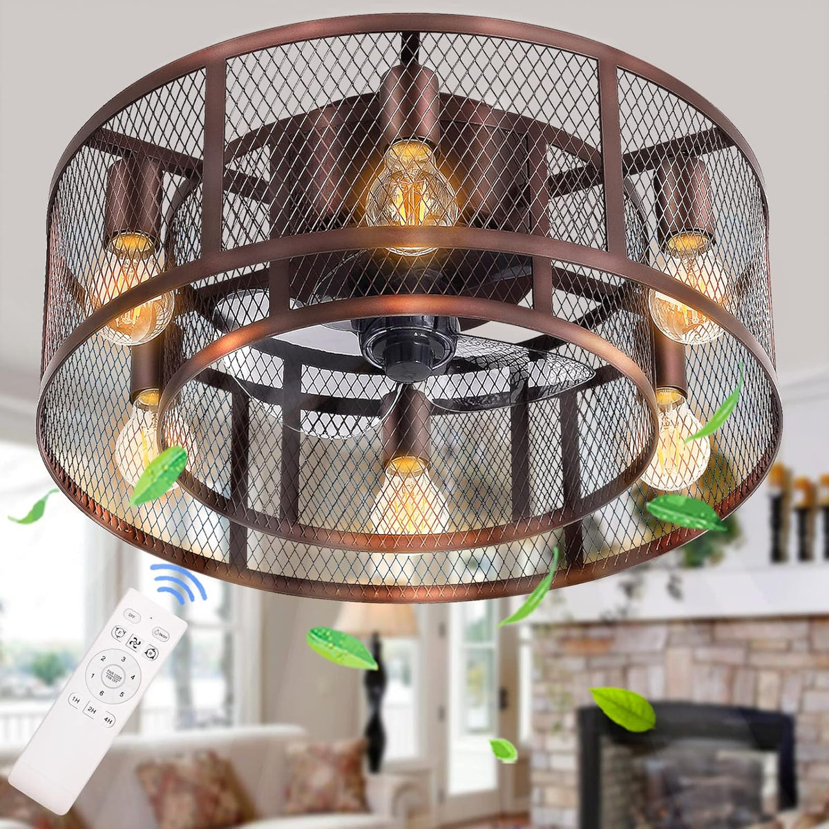 20'' Black Caged Ceiling Fan with Light O641