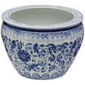 14" Floral Blue & White Porcelain Fishbowl B744209