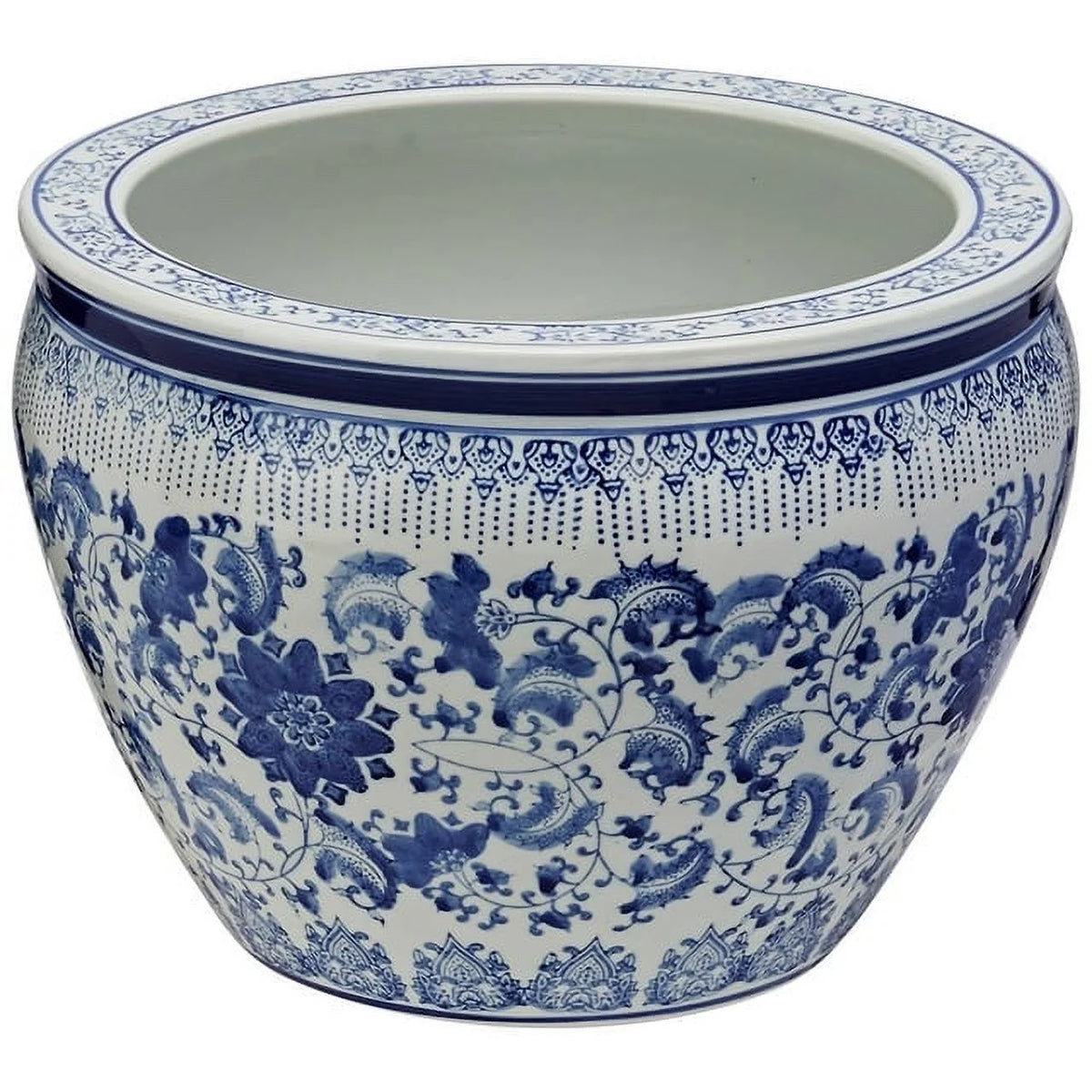 14" Floral Blue & White Porcelain Fishbowl B744209