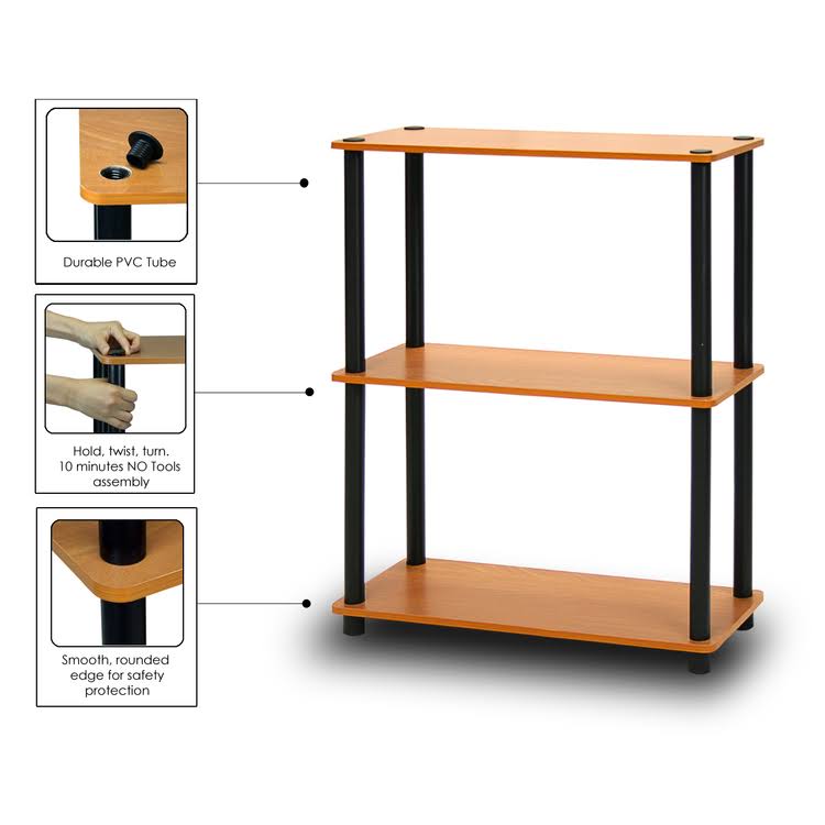 3-Tier Multipurpose Shelf Display Rack, Beech, Set of 2 B6225