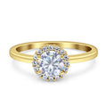 14K Yellow Gold Art Deco Halo Cubic Zirconia Engagement Ring A877