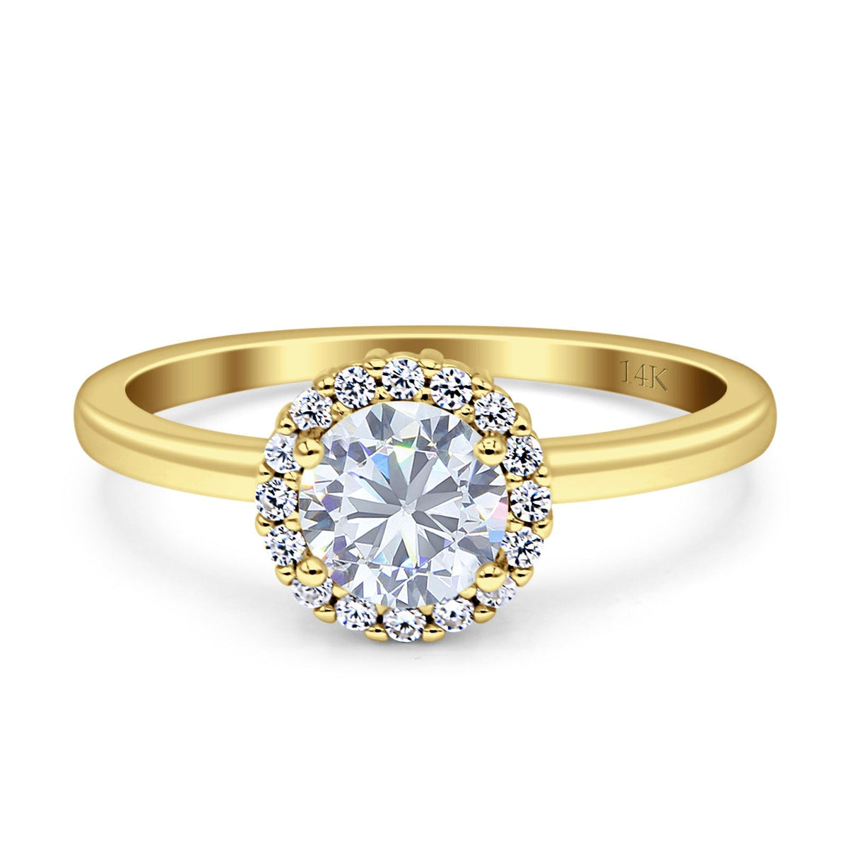 14K Yellow Gold Art Deco Halo Cubic Zirconia Engagement Ring A877