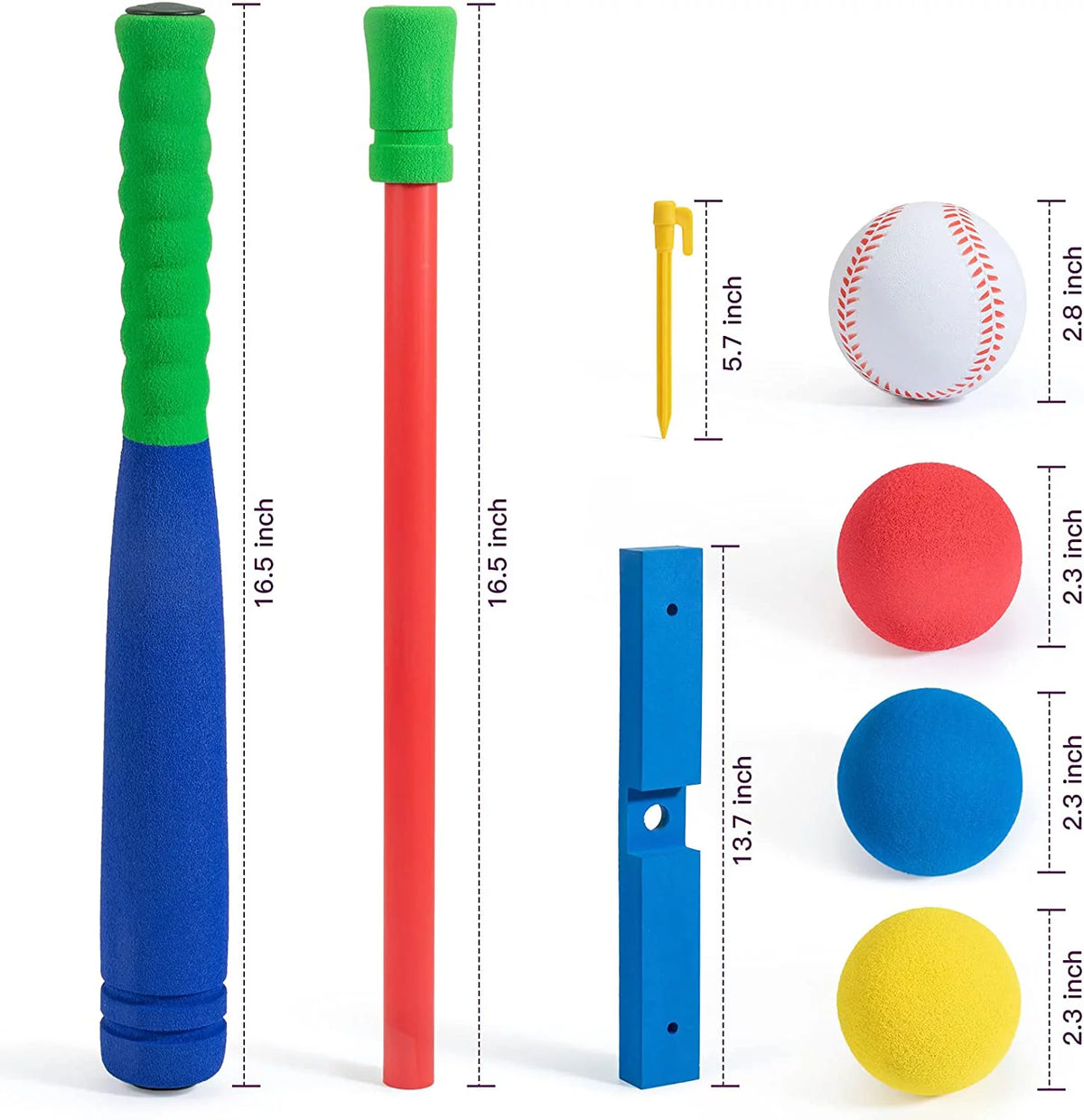16.5 inch Foam T Ball Kids Baseball Softball Bat Set with Carry Bag Y9375