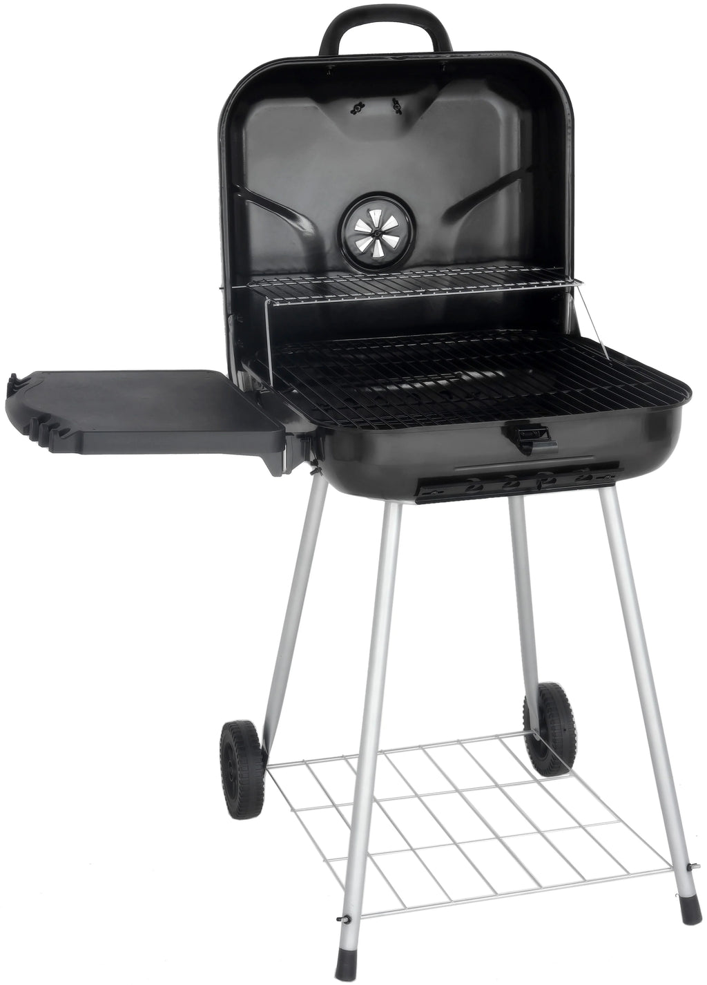 22 Square Steel Charcoal Grill with Foldable Side Shelf, Black M559014